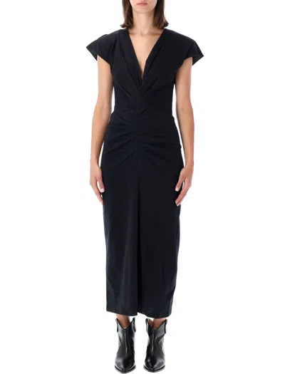 Isabel Marant Étoile Marant Etoile Nadra Pleated Cotton T-shirt Wrap Maxi Dress With Plunging V-neck In Nero