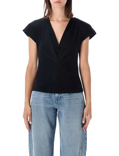 Isabel Marant Étoile Marant Etoile Nadrine Slim-fit Wrap T-shirt With Structured Shoulders In Black
