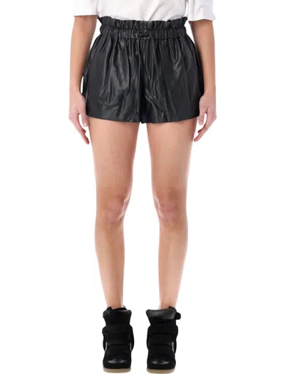 Isabel Marant Etoile Women 'naline' Black Shorts With Drawstring Elastic Waist In Ecoleather Woman