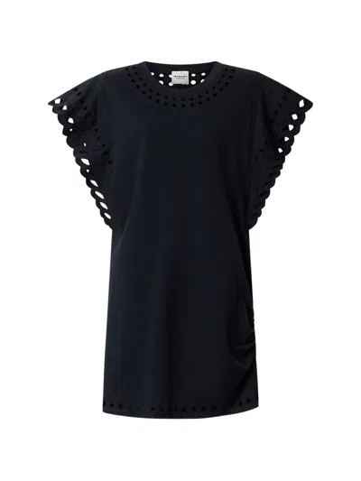 Isabel Marant Étoile Orlane Broderie Anglaise Cotton-jersey Mini Dress In Black