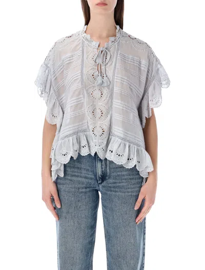 Isabel Marant Étoile Cape Shirt Lace Tie Neck Ruffle Hem In Gray