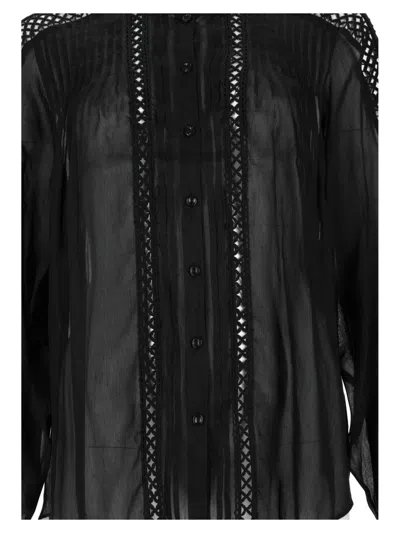 Isabel Marant Étoile Marant Étoile Sheer Lace-trim Button Front Blouse In Black