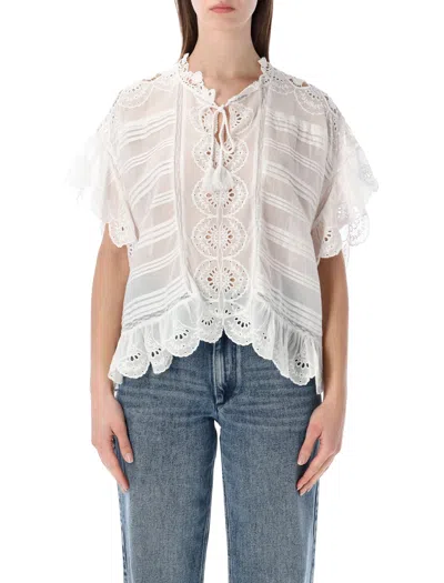 Isabel Marant Etoile White Floral Lace And Cotton Kaftan-style Payton Top Marant Etoile In Yellow