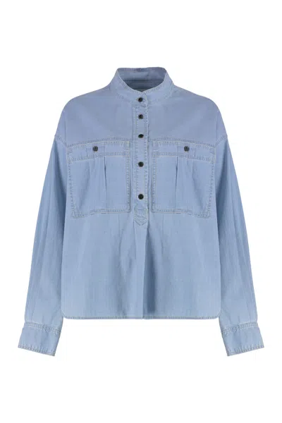 Isabel Marant Étoile Cotton Denim Shirt Long Sleeves Pockets In Blue