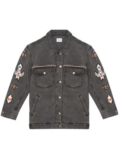 Isabel Marant Étoile Manona Embroidered Denim Jacket In Grey