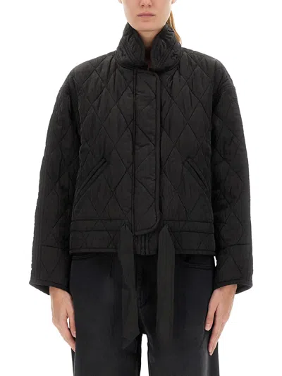 Isabel Marant Étoile Zakiane Quilted Coat Belt Waist Pockets In Black