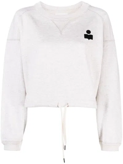 ISABEL MARANT ÉTOILE 'MARGO' GREY COTTON BLEND DRAWSTRING CROP SWEATSHIRT