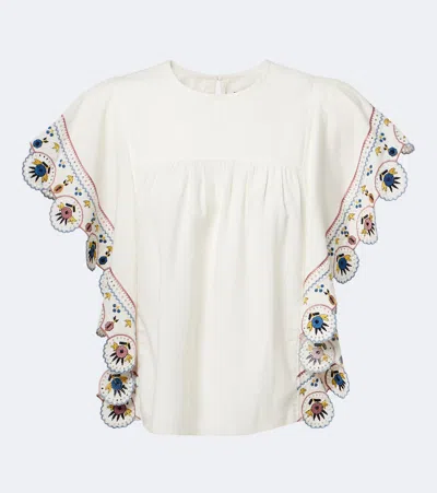 Isabel Marant Étoile Marlie Embroidered Ruffled Blouse In White
