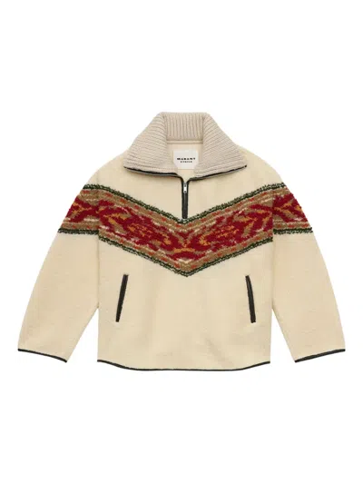 Isabel Marant Étoile Marner Graphic-stripe Fleece Sweater In Neutral