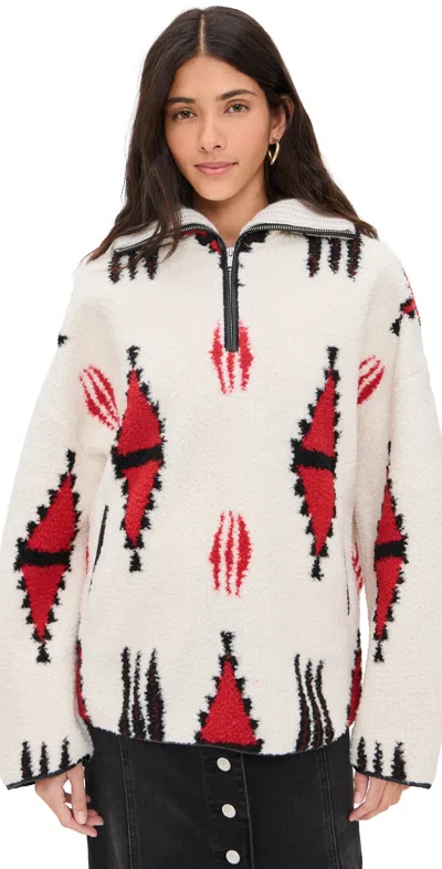 Isabel Marant Étoile Womens Ecru Red Graphic-print Relaxed-fit Fleece Jumper In Beige