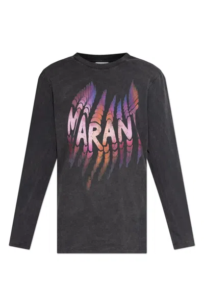 Isabel Marant Étoile Womens Faded Black Wavy Logo-print Cotton-jersey T-shirt Xs In Grey