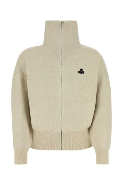 Isabel Marant Étoile Melange Cream Stretch Cotton Blend Cardigan In Green