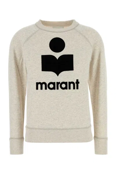 Isabel Marant Étoile Isabel Marant Etoile Women Beige High Neck Sweatshirt With Contrasting Logo Print In Cotton Blend Wo In Neutral