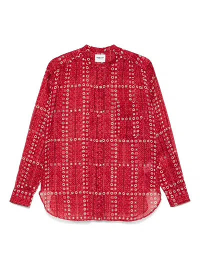 Isabel Marant Étoile 'salika' Red Crewneck Shirt With Puffed Sleeves And All-over Print