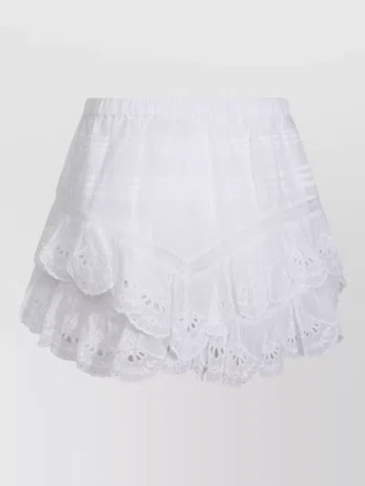 Isabel Marant Étoile Midi Skirt Knee Length Embroidered Layers Scalloped In White