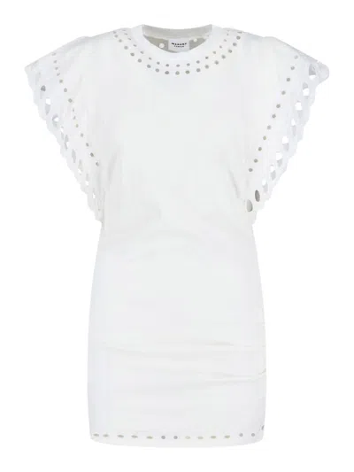 Isabel Marant Étoile Orlane Eyelet Ruffle-sleeve Mini T-shirt Dress In White