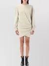 Isabel Marant Étoile Mini Dress With Draped Detail And Long Sleeves In Neutral
