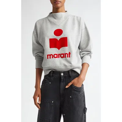 Isabel Marant Étoile Moby Mock Neck Logo Graphic Sweatshirt In Grey/red