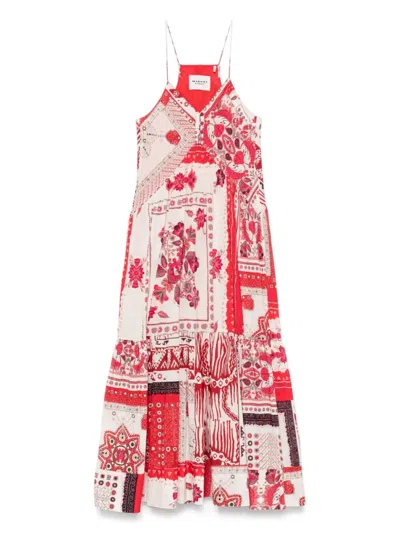 Isabel Marant Étoile Multicolor Sabbage Printed Cotton Midi Dress In Red