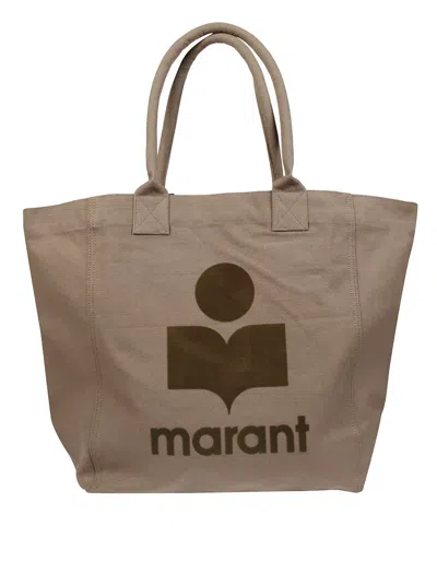 Isabel Marant Étoile Muted Beige Cotton Tote Bag With Bold Logo In Brown