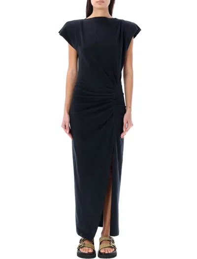 Isabel Marant Étoile Short Sleeve Cotton Dress With Front Split In Black