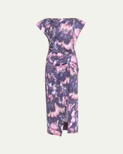 Isabel Marant Étoile Nadela Short-sleeve Gathered Midi Dress In Purplelilac