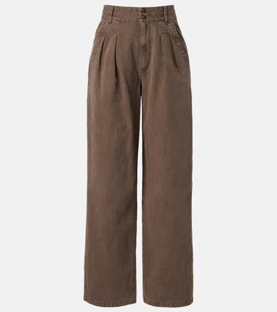 Isabel Marant Étoile Nadine Cotton And Linen Wide-leg Pants In Brown