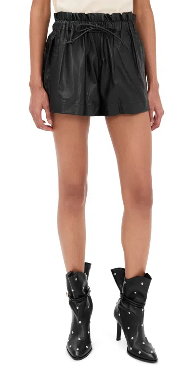 Isabel Marant Etoile Women 'naline' Black Shorts With Drawstring Elastic Waist In Ecoleather Woman