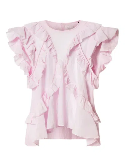 Isabel Marant Étoile Nalou Ruffle Detail Sleeveless Cotton Blend Top In Pink