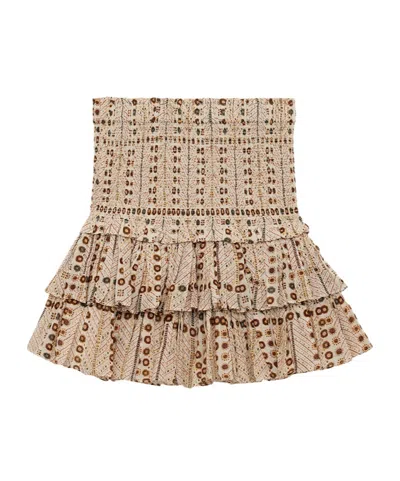Isabel Marant Étoile Naomi Shirred Tiered Printed Cotton-voile Mini Skirt In Nude