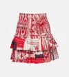 Isabel Marant Étoile Naomi Smocked Tiered Ruffle Miniskirt In Red/ecru