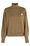 Isabel Marant Étoile High-neck Khaki Sweater With Subtle Logo Detail In Brown