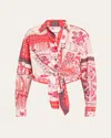 Isabel Marant Étoile Nathy Bandana Print Cotton Tie Front Button-up Shirt In Redecru