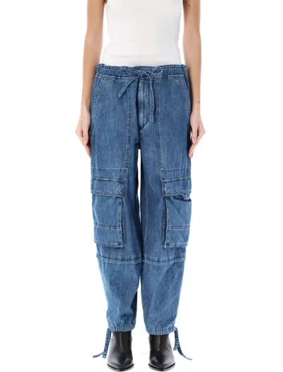 Isabel Marant Étoile Navy Cargo Pants For Women With Drawstring Waist And Denim Style In Blue