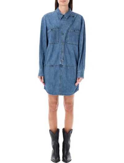 Isabel Marant Étoile Navy Cotton Mini Dress With Pointed Collar And Button Detail In Blue