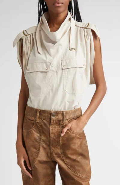 Isabel Marant Étoile Nemia Buckle Detail Cotton Blend Top In Neutral