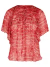 Isabel Marant Étoile Lightweight Printed Ruffled Sleeves Sheer Tie Top In Red
