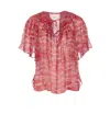 Isabel Marant Étoile Lightweight Printed Ruffled Sleeves Sheer Tie Top In Red