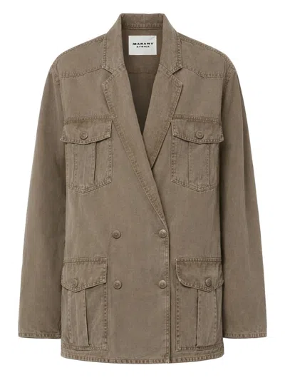 Isabel Marant Étoile Nevala Double-breasted Cotton And Linen-blend Twill Jacket In Brown
