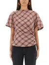 Isabel Marant Étoile Asymmetric Checked Draped Short Sleeve Top In Pink