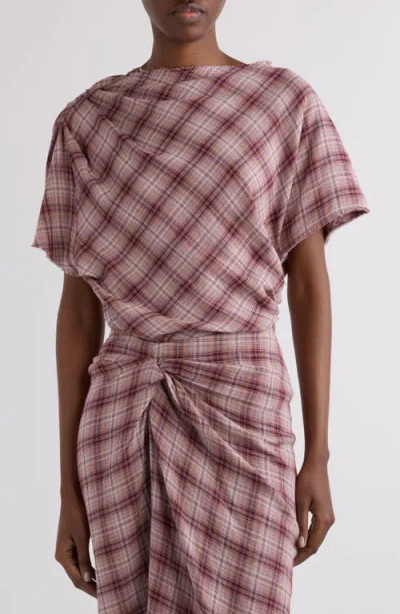 Isabel Marant Étoile Neyala Plaid Short Sleeve Cotton Top In Pink