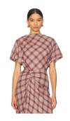 Isabel Marant Étoile Neyala Plaid Short Sleeve Cotton Top In Brown
