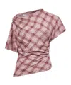 Isabel Marant Étoile Rosewood Checkered Cotton Neyela Asymmetric Top In Pink