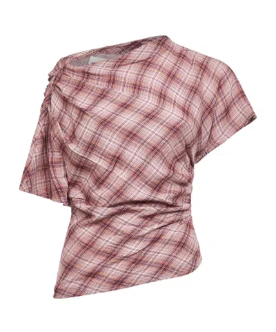 Isabel Marant Étoile Rosewood Checkered Cotton Neyela Asymmetric Top In Pink
