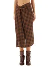 Isabel Marant Étoile Asymmetric Midi Wrap Skirt With Plaid Pattern In Brown