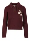 Isabel Marant Étoile Burgundy Cotton-wool Blend Sweater With Classic Collar And Logo In Multi