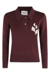 Isabel Marant Étoile Burgundy Cotton-wool Blend Sweater With Classic Collar And Logo In Purple