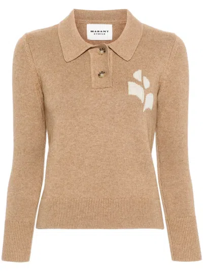 Isabel Marant Étoile Isabel Marant Etoile Women Melange Biscuit Cotton Blend Nola Polo Shirt In Brown