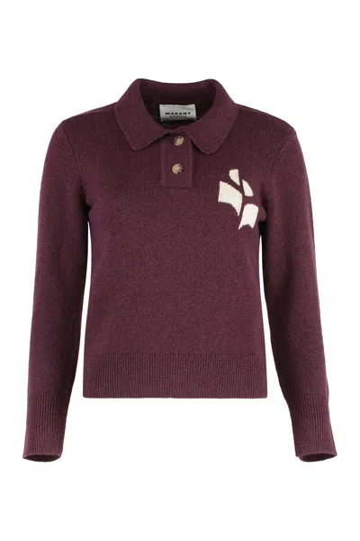Isabel Marant Étoile Nola Knitted Wool Blend Polo Shirt In Burgundy