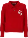 Isabel Marant Étoile Long Sleeve Ribbed Top With Embroidered Front In Red